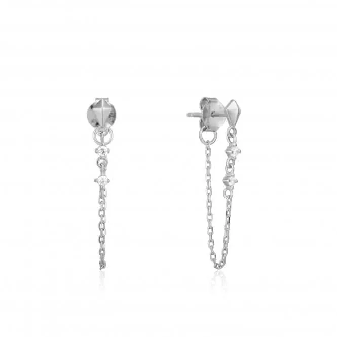 Rhodium Silver Spike Chain Stud Earrings E025-02H