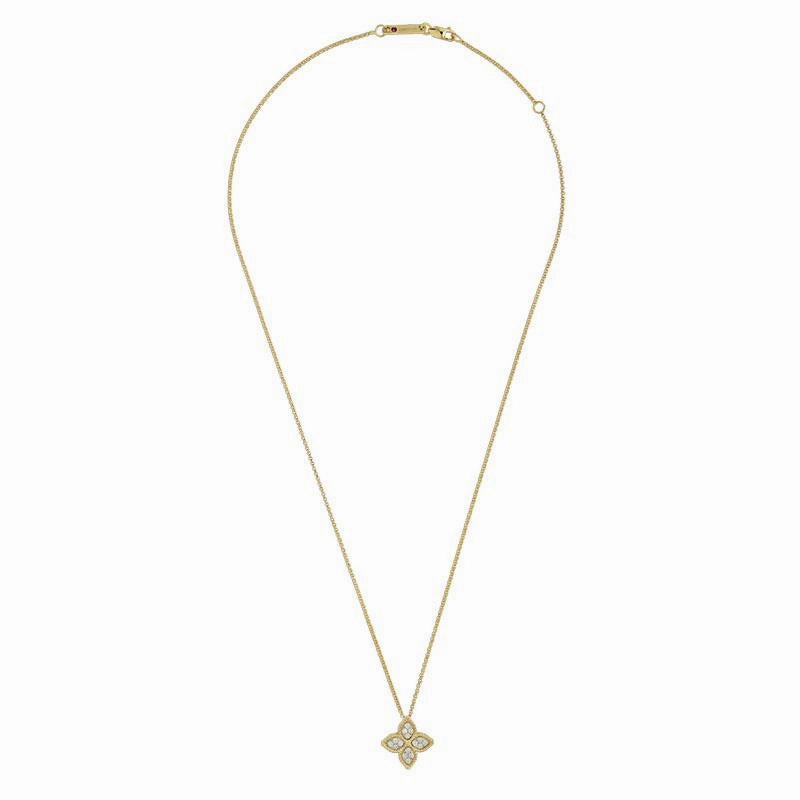 Roberto Coin Princess Flower 18ct Yellow Gold Diamond Pendant Necklace