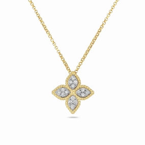 Roberto Coin Princess Flower 18ct Yellow Gold Diamond Pendant Necklace