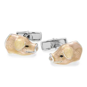 Saturno Sterling Silver Enamel Pig Cufflinks D