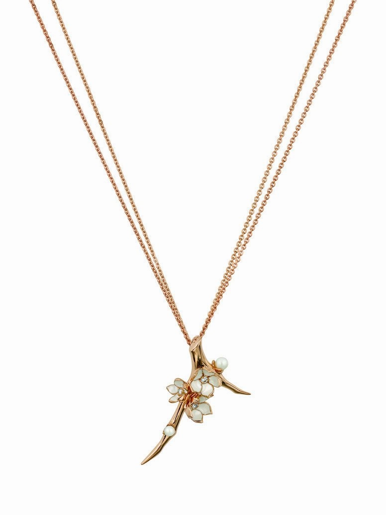 Shaun Leane Cherry Blossom 18ct Rose Gold Plated Sterling Silver 0.19ct Diamond Pearl Flower Necklace