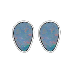 Sterling Silver Abstract Oval Opal Doublet Stud Earrings D