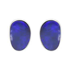 Sterling Silver Abstract Oval Opal Doublet Stud Earrings D
