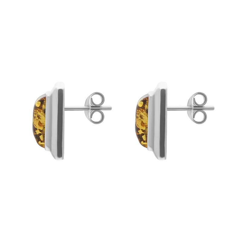 Sterling Silver Amber Rectangular Stud Earrings D