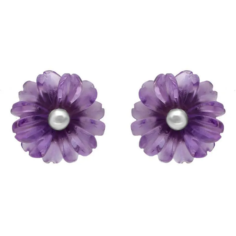 Sterling Silver Amethyst Tuberose 8mm Daisy Stud Earrings
