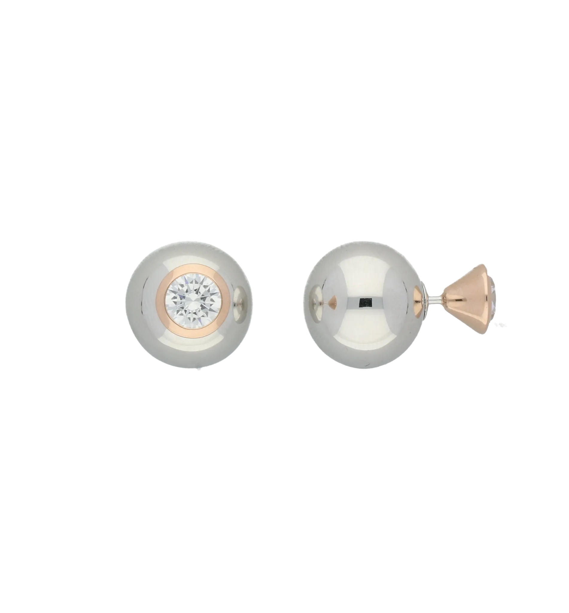 Sterling Silver and Rose Gold Plated Sterling Silver White Cubic Zirconia Earrings