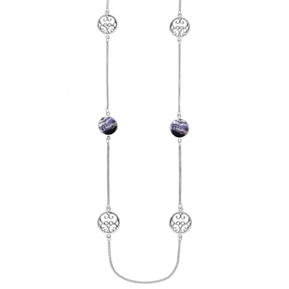 Sterling Silver Blue John Flore Filigree Single Row Necklace