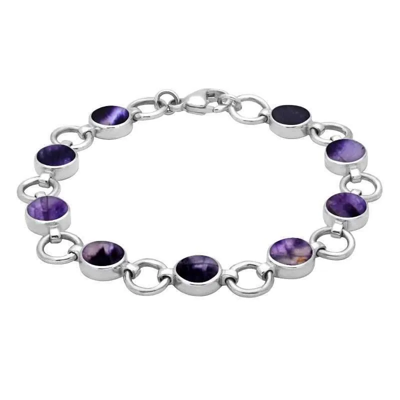 Sterling Silver Blue John Nine Stone Round Ring Bracelet