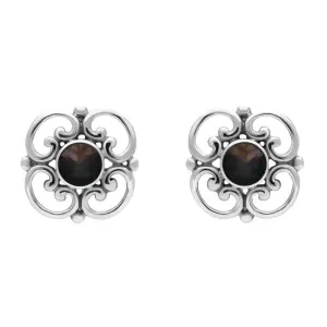 Sterling Silver Blue John Round Scroll Stud Earrings