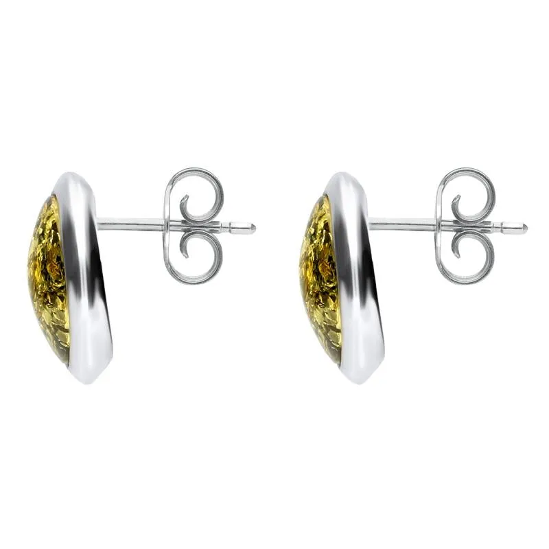 Sterling Silver Green Amber Round Stud Earrings