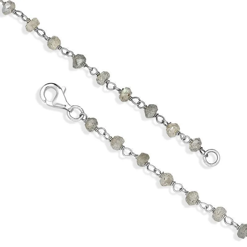 Sterling Silver Labradorite  4mm Bead Chain Link Necklace