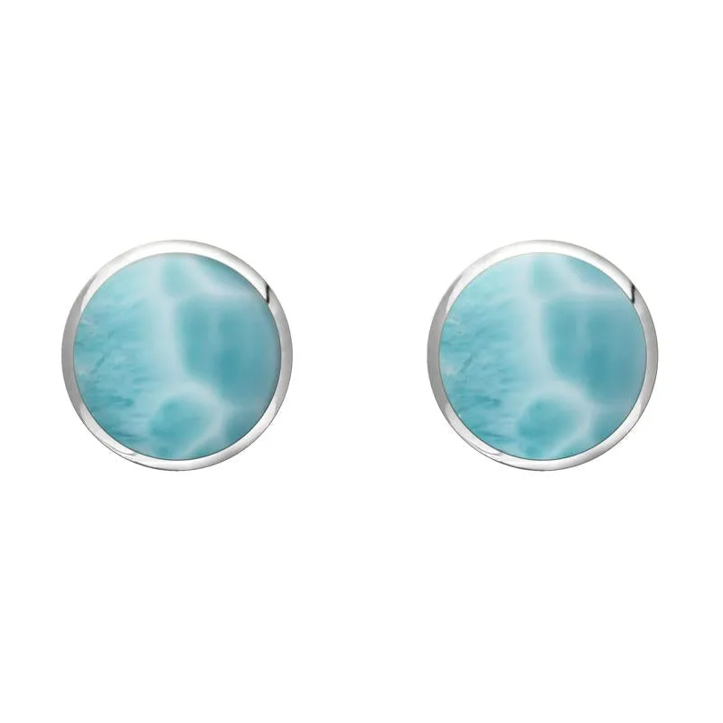 Sterling Silver Larimar 6mm Classic Medium Round Stud Earrings