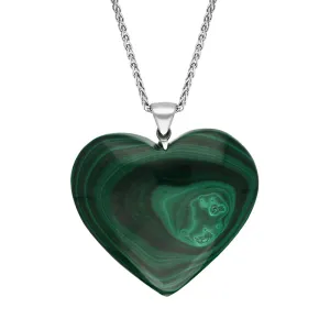 Sterling Silver Malachite Large Heart Necklace