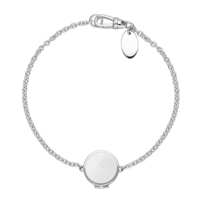 Sterling Silver Malachite Round Locket Chain Bracelet
