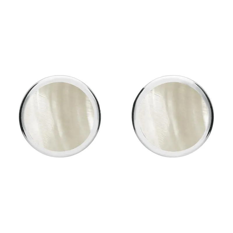 Sterling Silver Mother of Pearl Round Stud Earrings
