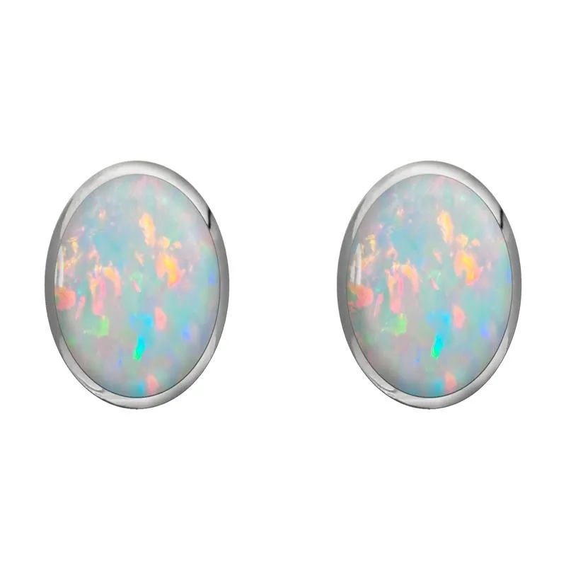 Sterling Silver Opal 8 x 10mm Classic Large Oval Stud Earrings
