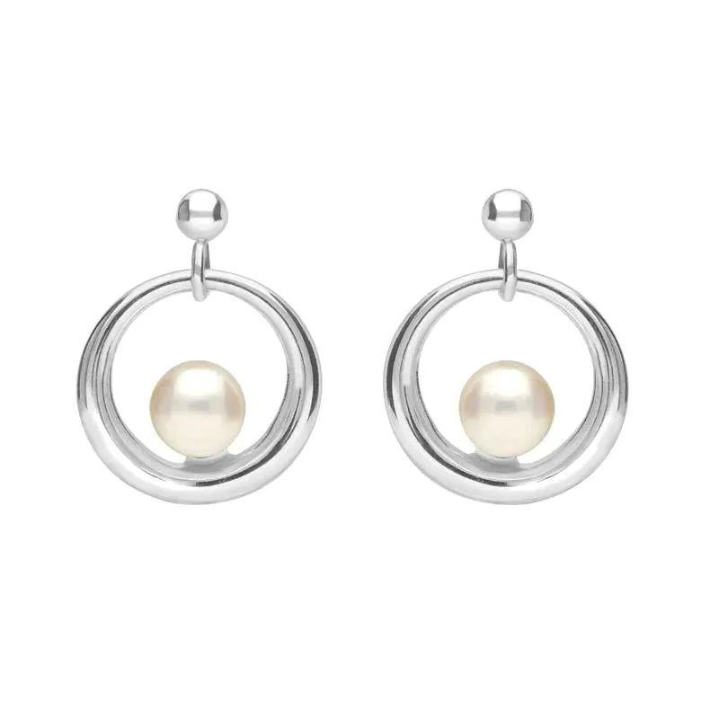 Sterling Silver Pearl Circle Stud Earrings D