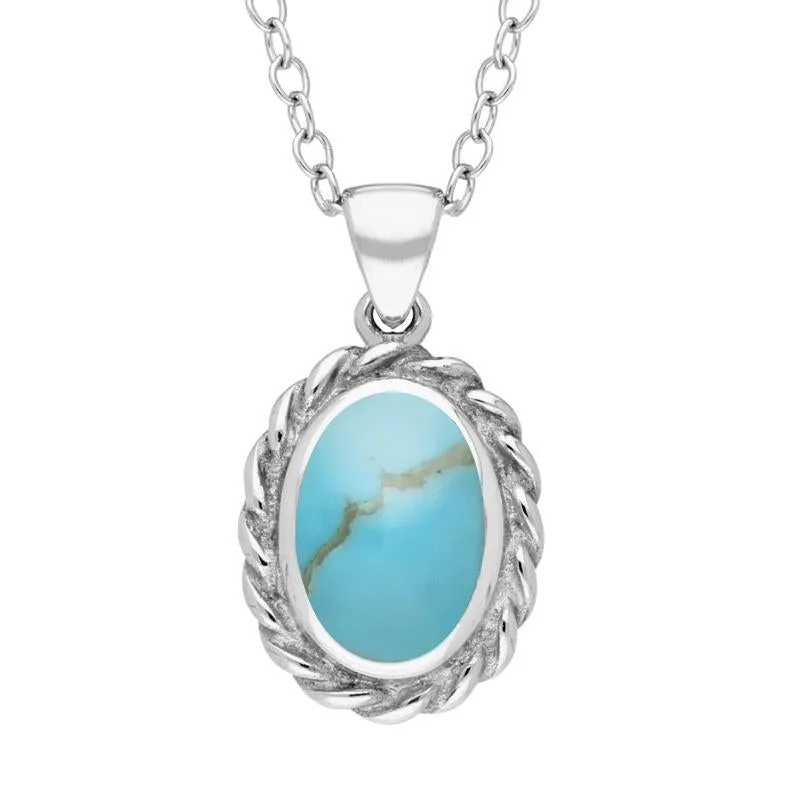 Sterling Silver Turquoise Oval Rope Frame Necklace