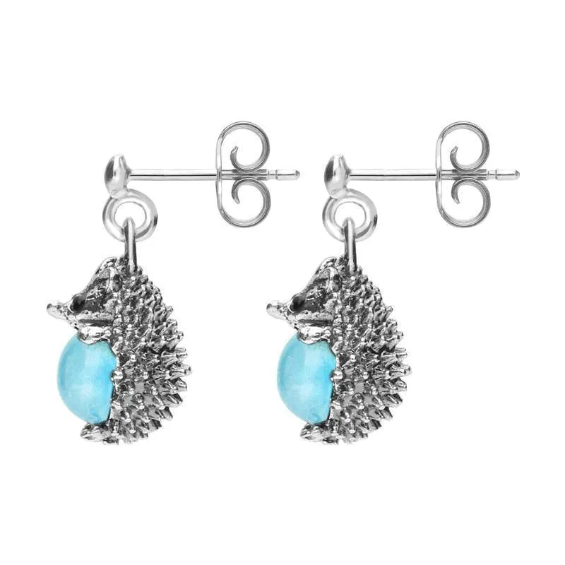 Sterling Silver Turquoise Tiny Hedgehog Drop Earrings