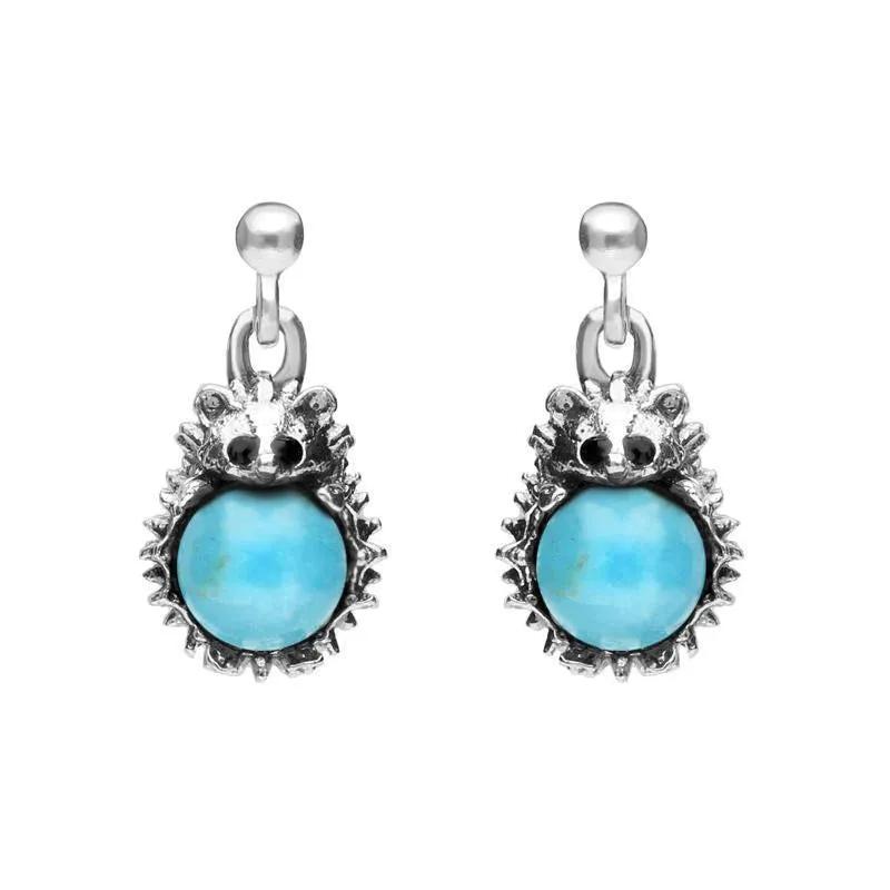 Sterling Silver Turquoise Tiny Hedgehog Drop Earrings
