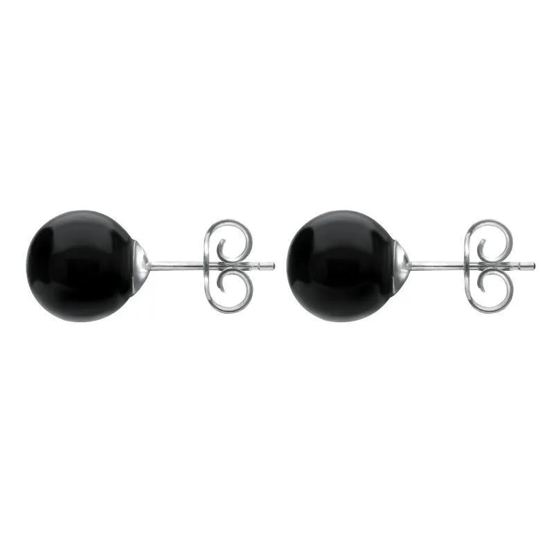 Sterling Silver Whitby Jet 10mm Ball Stud Earrings