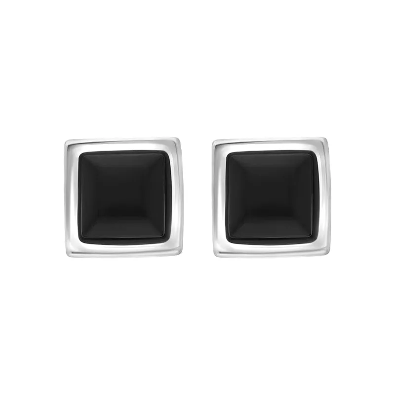 Sterling Silver Whitby Jet Concave Stud Earrings D