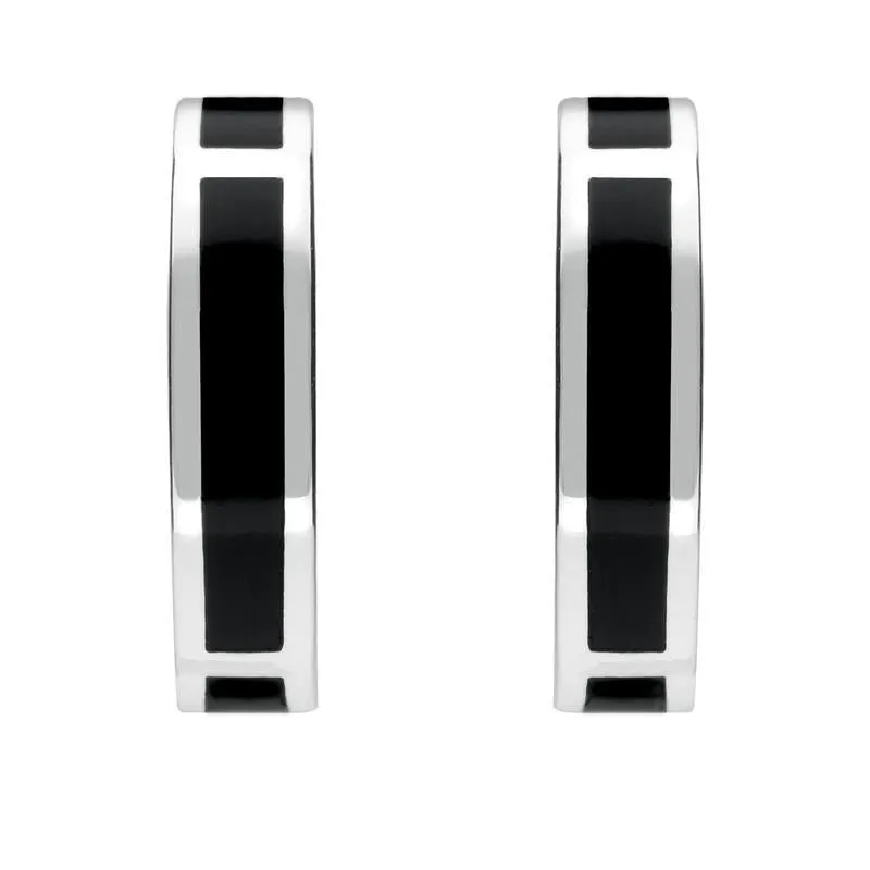 Sterling Silver Whitby Jet Curved Oblong Stud Earrings