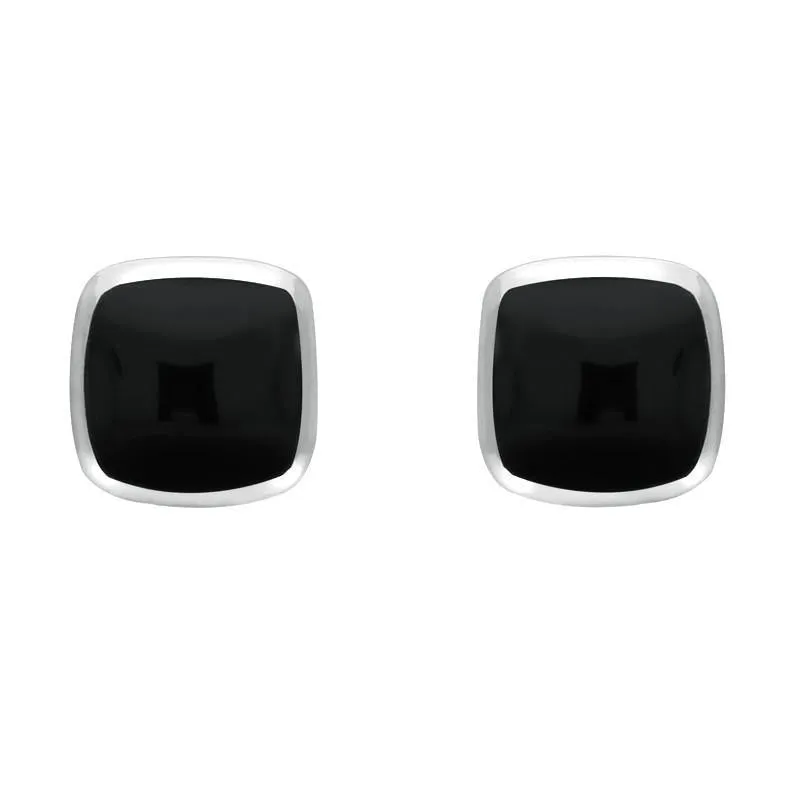 Sterling Silver Whitby Jet Dinky Cushion Stud Earrings