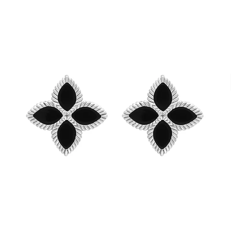 Sterling Silver Whitby Jet Eden Marquise Flower Stud Earrings