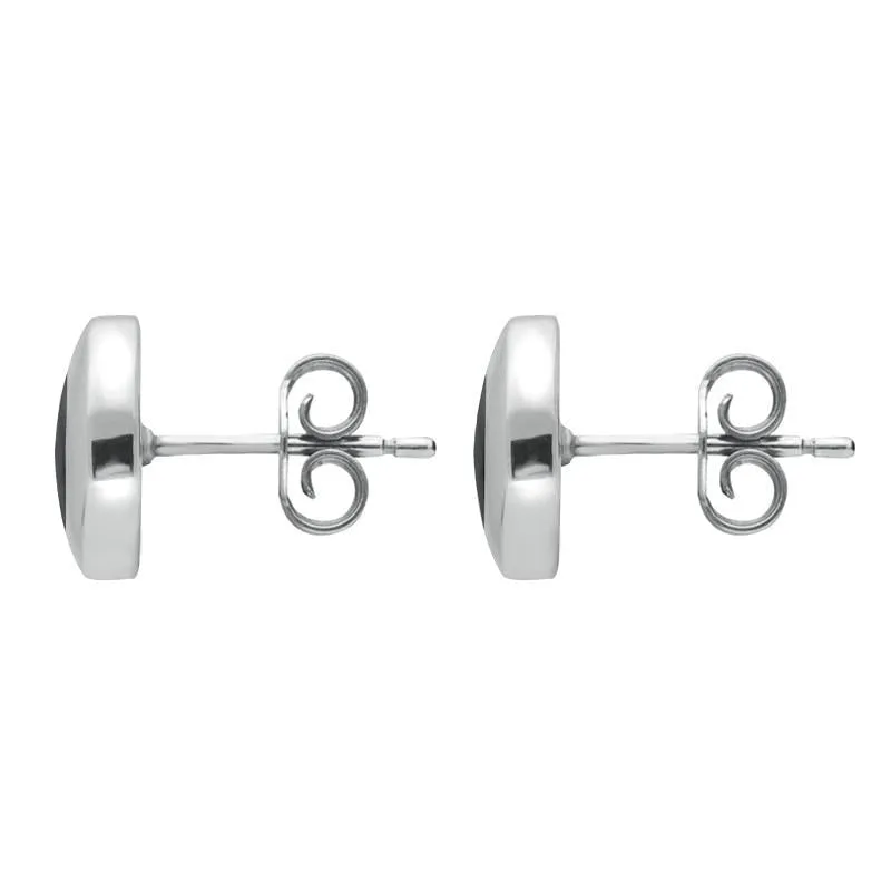 Sterling Silver Whitby Jet Framed Round Stud Earrings