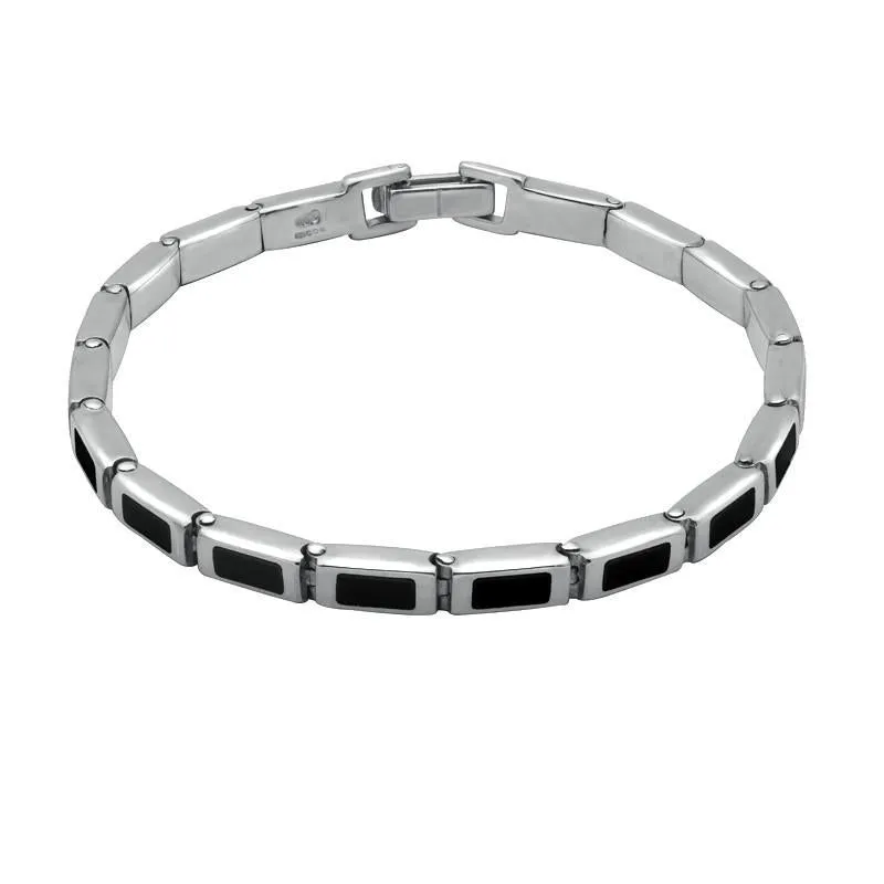 Sterling Silver Whitby Jet Heritage Petite Oblong Bracelet