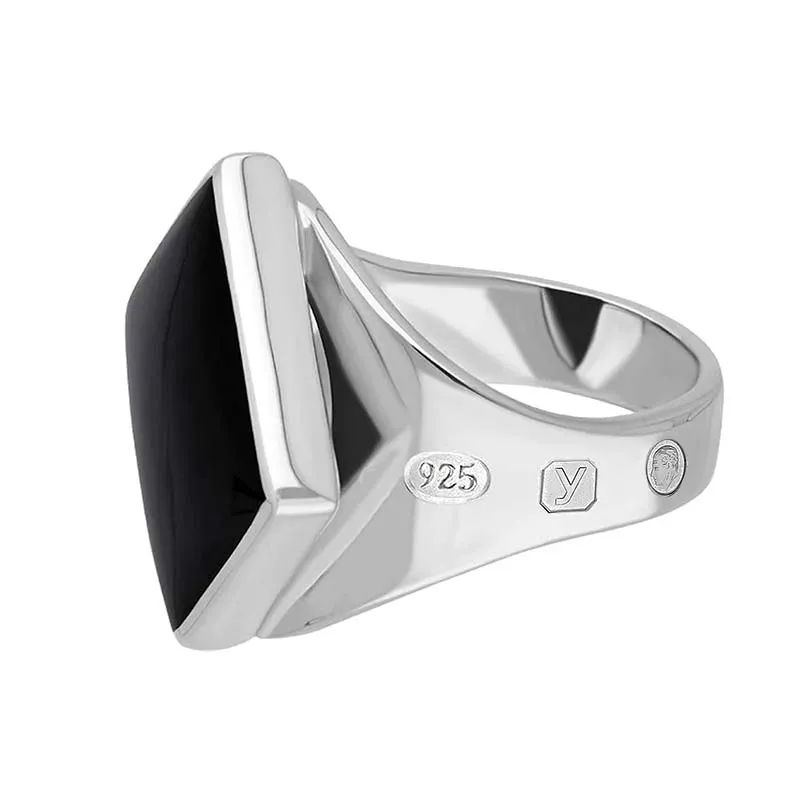 Sterling Silver Whitby Jet King's Coronation Hallmark Small Rhombus Ring D