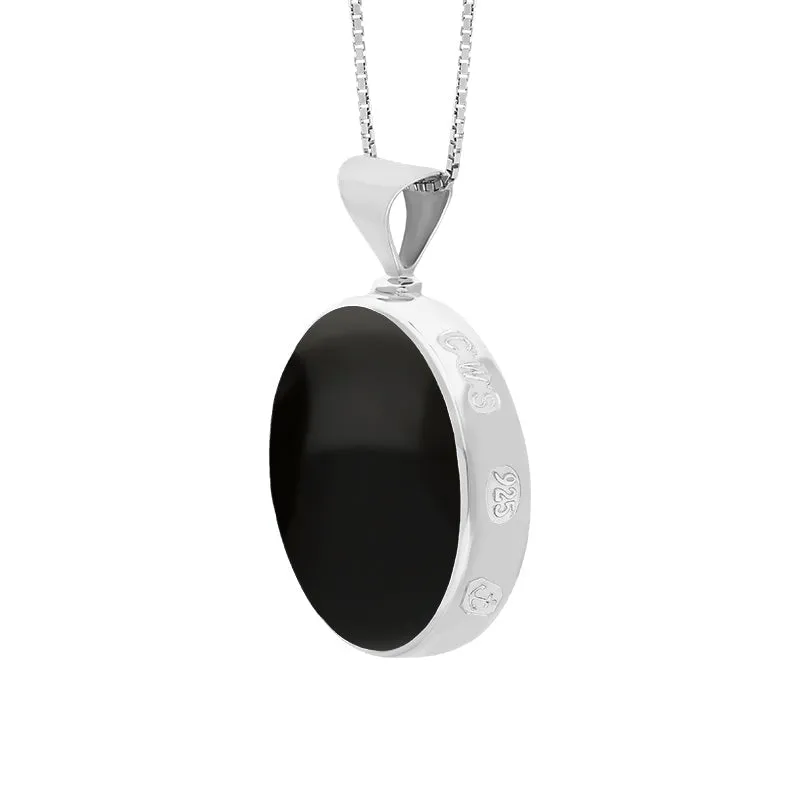 Sterling Silver Whitby Jet Lapis King's Coronation Hallmark Double Sided Round Necklace D