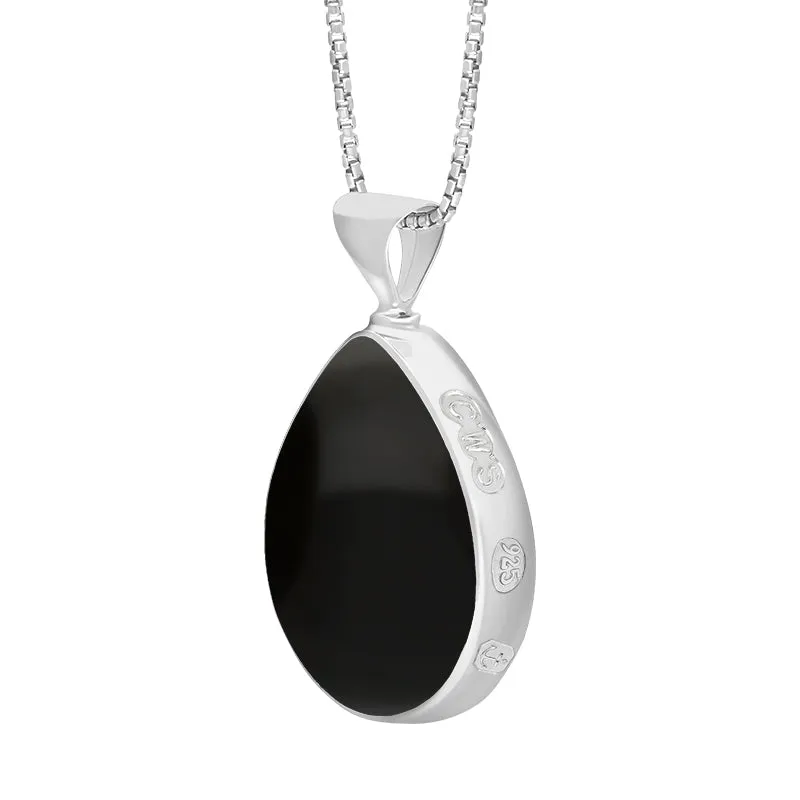 Sterling Silver Whitby Jet Lapis Lazuli Queens Jubilee Hallmark Double Sided Pear-shaped Necklace D
