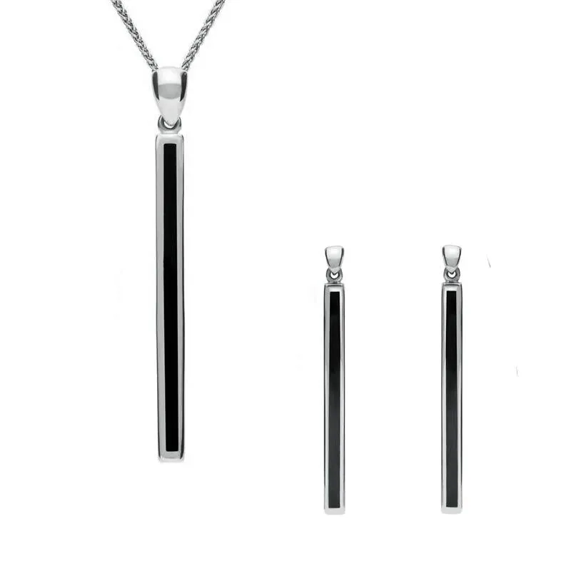 Sterling Silver Whitby Jet Long Slim Two Piece Set