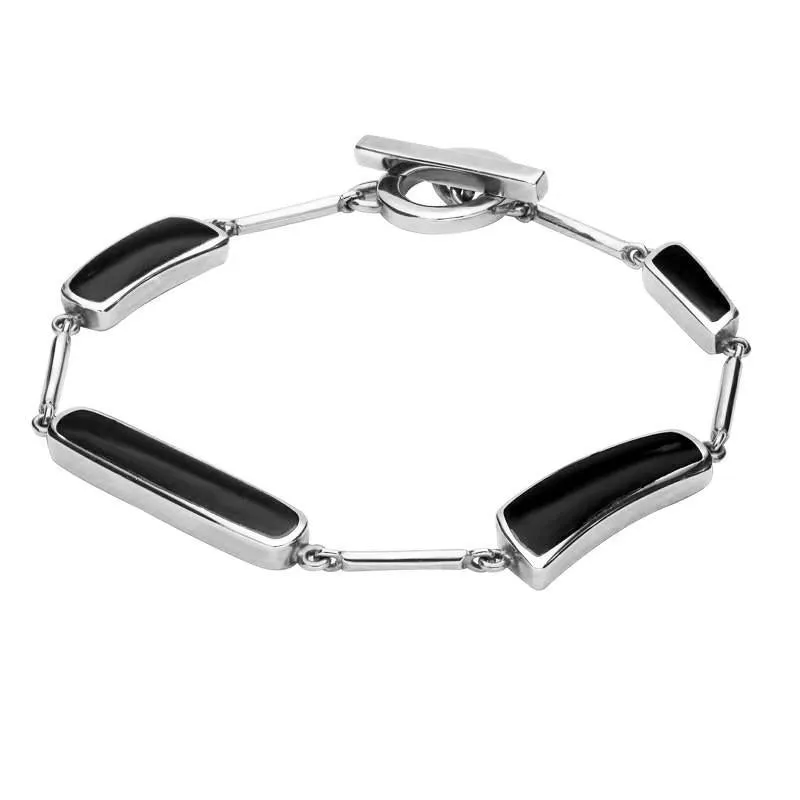 Sterling Silver Whitby Jet Organic Oblong Four Piece Set