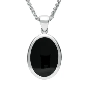 Sterling Silver Whitby Jet Oval Flat Necklace