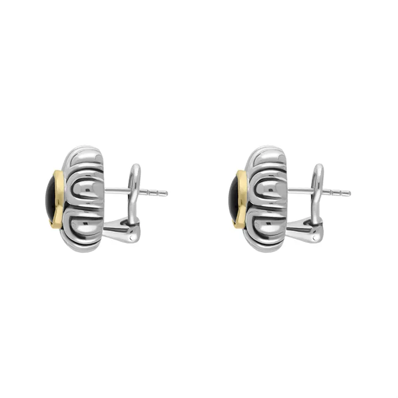 Sterling Silver Whitby Jet Oval Ribbed Omega Clip Earrings D