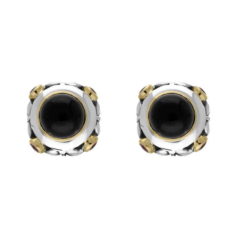 Sterling Silver Whitby Jet Rhodolite Omega Clip Earrings D