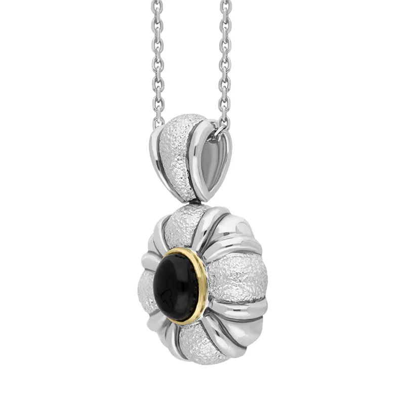 Sterling Silver Whitby Jet Satin Oval Banded Necklace D