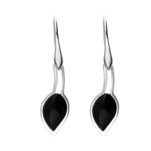 Sterling Silver Whitby Jet Small Leaf Drop Earrings