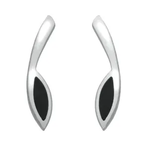 Sterling Silver Whitby Jet Toscana Long Marquise Stud Earrings