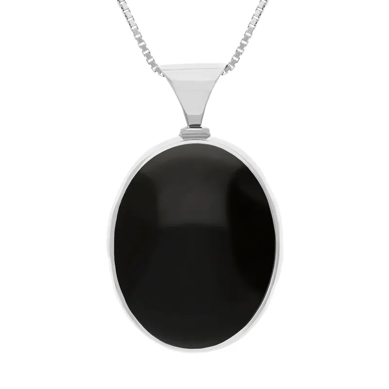 Sterling Silver Whitby Jet Turquoise Queens Jubilee Hallmark Double Sided Oval Necklace D