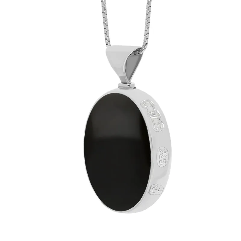 Sterling Silver Whitby Jet Turquoise Queens Jubilee Hallmark Double Sided Oval Necklace D