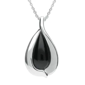 Sterling Silver Whitby Jet Wide Edge Pear Necklace