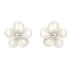 Sterling Silver White Agate Large Tuberose 10mm Pansy Stud Earrings