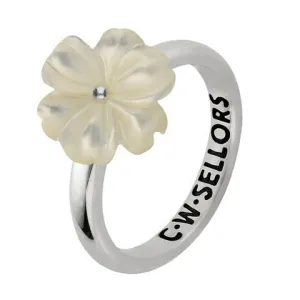 Sterling Silver White Mother of Pearl Tuberose 12mm Dahlia Ring
