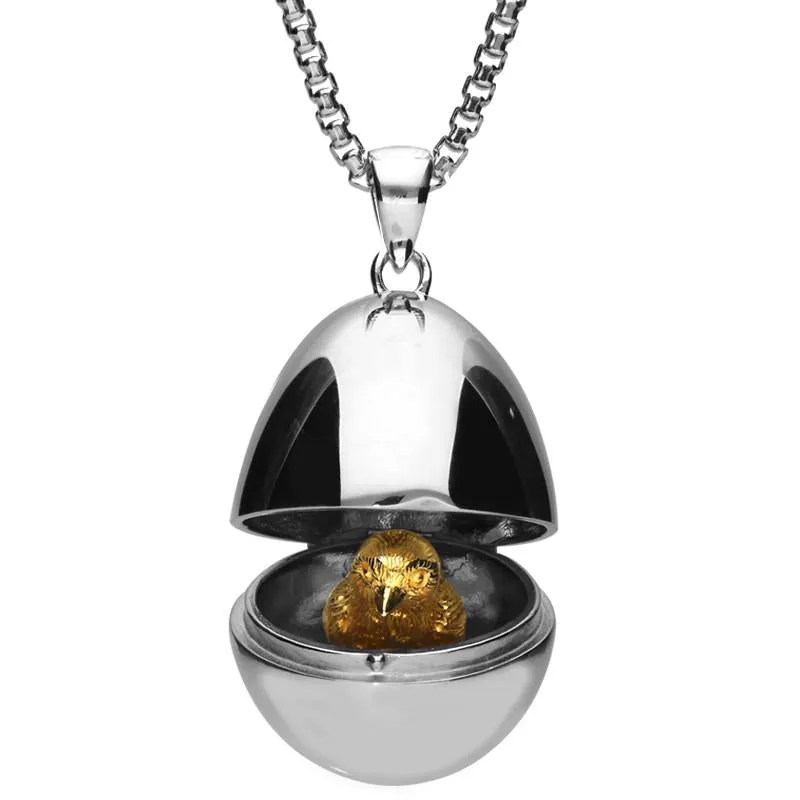 Sterling Silver Yellow Gold Small Easter Egg and Chick Necklace