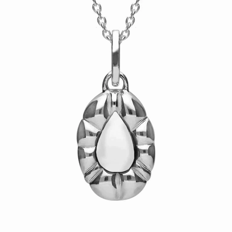 Sterling Silver Bauxite Pear Rope Edge Necklace