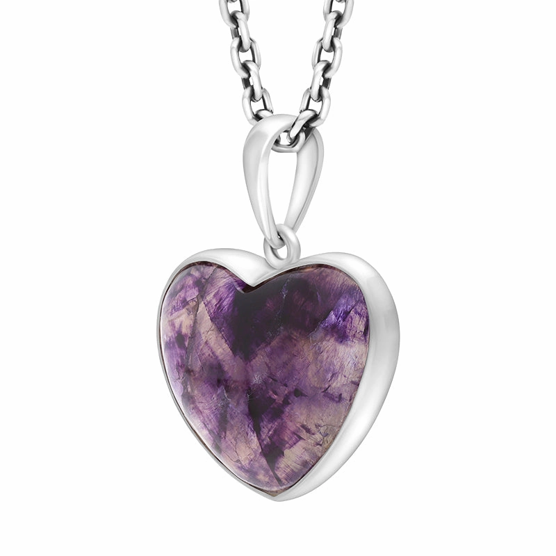 Sterling Silver Blue John Heart Pendant Necklace D